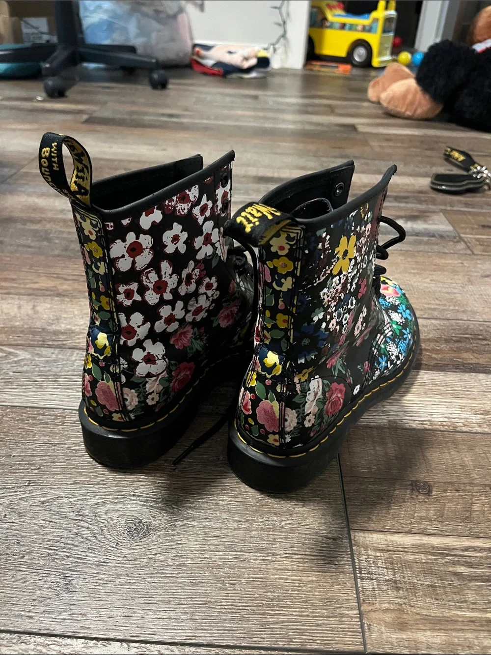 Dr. Martens Black Floral Lace-Up Combat Boots - Picture 4 of 4